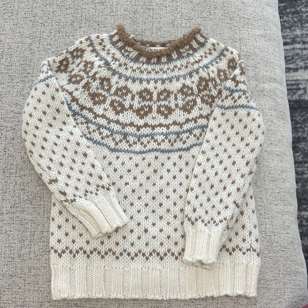 Cozy Knit Kids Sweater - Cream and Brown